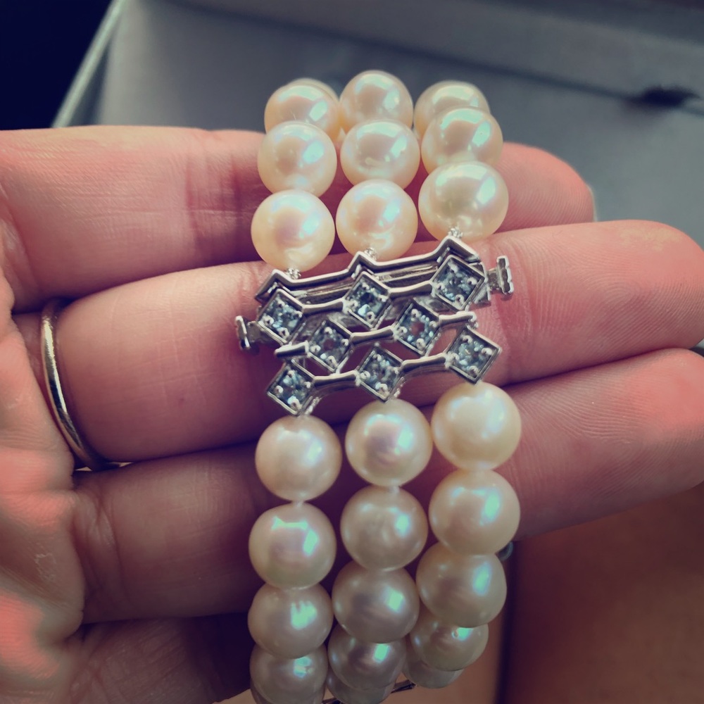 Pearl and blue topaz cuff bracelet